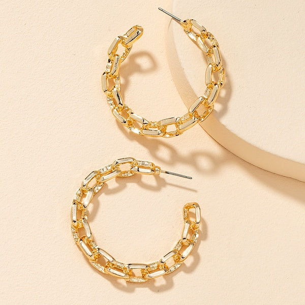 Gold chain hoop earrings