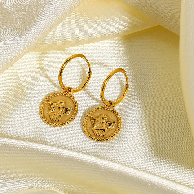 gold angel pendant earrings retro classy cute