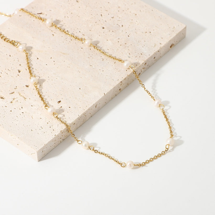 18k Gold Plated Pearl Chain Necklace