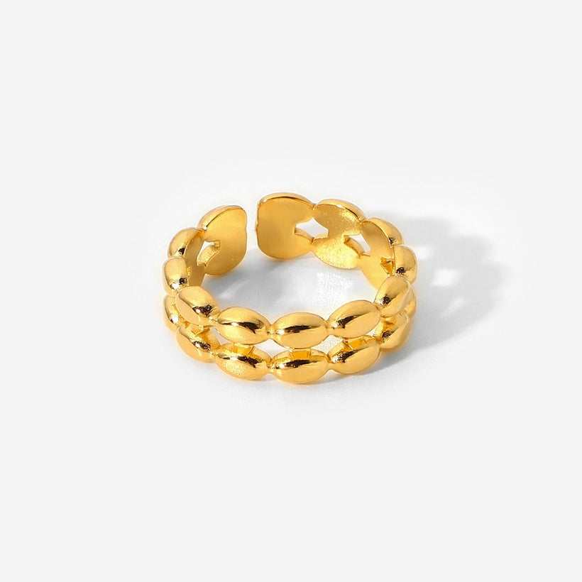 18k gold adjustable trendy simple double ring olive shaped