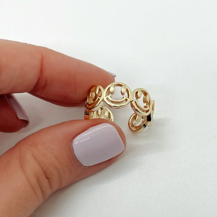 gold plated smiley adjustable ring