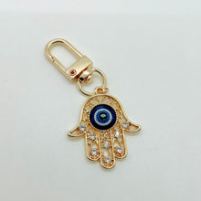 Load image into Gallery viewer, gold diamond evil eye protection keychain
